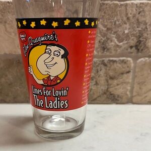 Family Guy Glen Quagmire lines for lovin’ the ladies red party glass